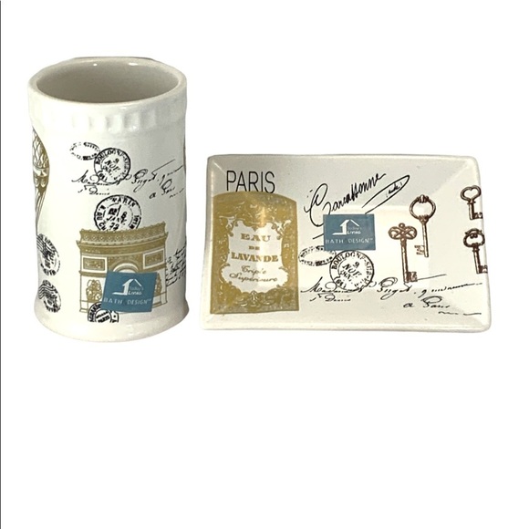 Paris Eiffel Tower French Bath Mat Rug Rectangle White Gold 20 X 32 in - Picture 12 of 14